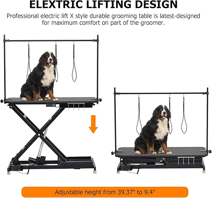 47 in Electric Dog Grooming Table, Heavy Duty, Height Adjustable Professional Pet Grooming Table w/Leveling Wheels, Dog Grooming Arm, Anti Slip Tabletop & Tool Organizer/Dog Grooming Station, Black