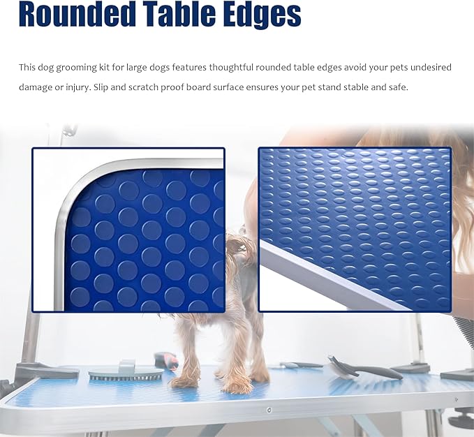 36 Inch Professional Adjustable Pet Grooming Table Heavy Duty with Arm Noose & Mesh Tray for Dog Cat Shower Table Maximum Capacity Up to 265Lb, Blue
