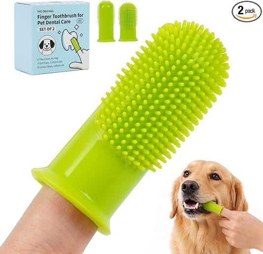 2-Pack Dog Finger Toothbrush, 180° Finger Toothbrush for Dogs Silicone, Dog Toothbrush for Teeth Cleaning & Dental Care, Dog Tooth Brushing Kit for Medium & Large Pets