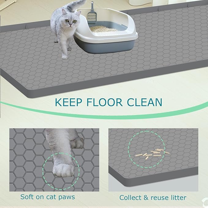 Cat Litter Mat for Litter Box, Silicone Large Cat Litter Trapping Mat - 28x19 in, Waterproof & Non-Slip, Durable & Easy Clean, Grey