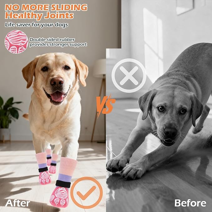 EXPAWLORER Anti Slip Dog Socks to Prevent Licking Paws, Dog Shoes for Hot Pavement, Dog Booties for Hardwood Floors, Dog Boots & Paw Protectors with Grippers for Small Medium Large Senior Dogs XS