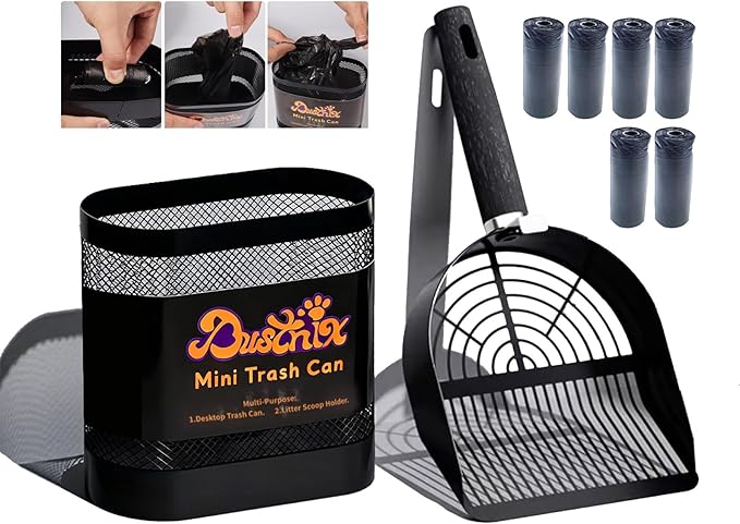 Universal Metal Cat Litter Scoop with Holder – Heavy-Duty Scooper Storage Caddy, Contains 6 Rolls of Cat Litter Bags