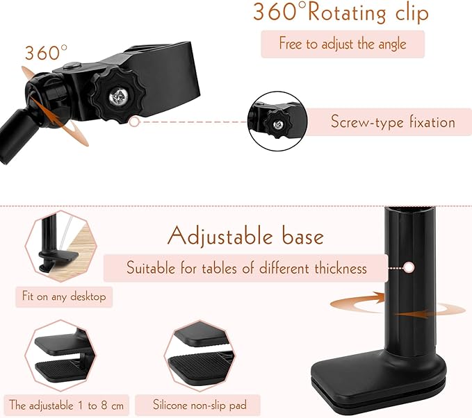 LUEXBOX 360 Degree Rotating Lazy Hair Dryer Stand, Adjustable Hose Hands Free Stand with Clips for Countertop (Black)