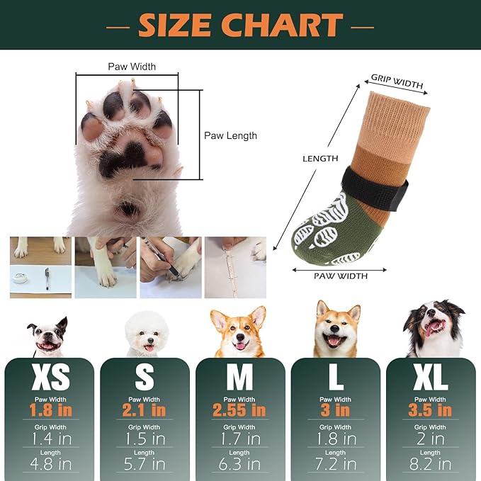 EXPAWLORER Anti Slip Dog Socks to Prevent Licking Paws, Dog Shoes for Hot Pavement, Dog Booties for Hardwood Floors, Dog Boots & Paw Protectors with Grippers for Small Medium Large Senior Dogs L
