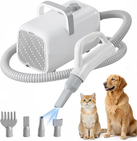 5-in-1 Dog Hair Dryer, 2.5L Dust Cup, 3 Suction Modes and 5 Groomer Tools, Dog Clippers with Low Noise for Cats, Dogs Other Animals Hair Trimmer, White