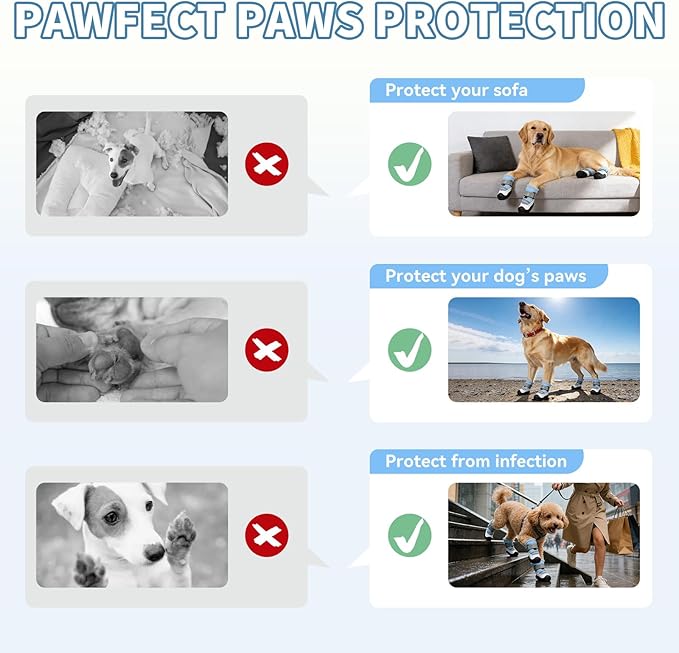 Dog Boots, Waterproof Dog Shoes with Reflective Straps, Rugged Anti-Slip Sole Paw Protectors for Medium Large Dogs, Breathable Pet Booties for Hot Pavement, Snow, Hiking, 4Pcs