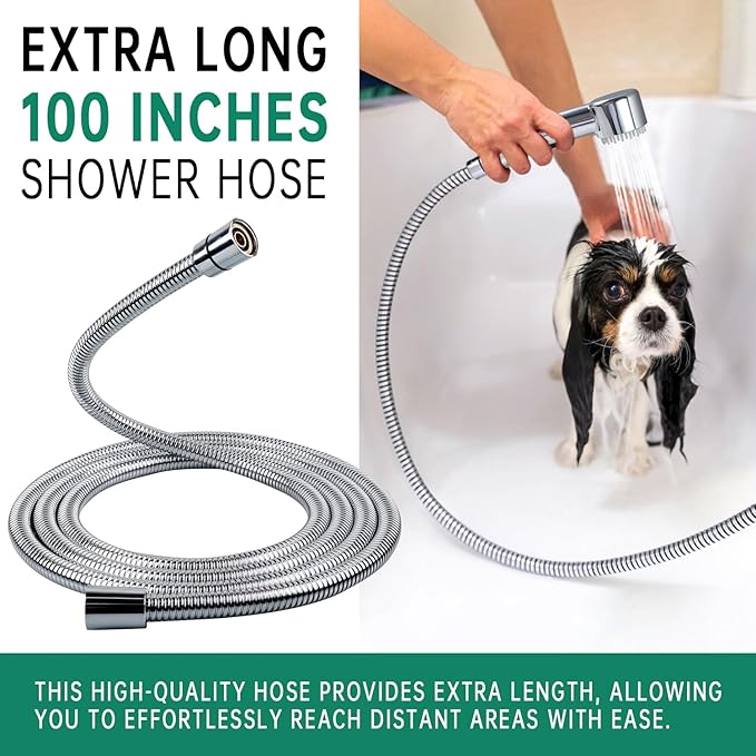 3 Mode Dog Shower Attachment, High Pressure Handheld Sprayer with ON/OFF Switch, Metal Diverter and 3/4" GHT and 1/2" NPT Quick Disconnect Adapter for Outdoor and Indoor Pet Bathing