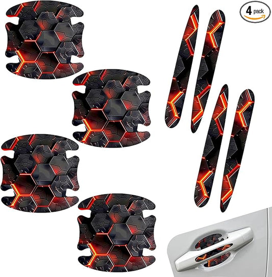 8 PCS Car Door Handle Protector Stickers, Carbon Fiber Scratch-Resistant Automotive Bowl Decals, Self-Adhesive Car Door Handle Paint Protective Film, Universal for Most Cars (Style 1)