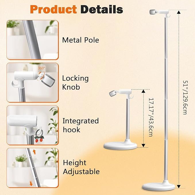 Hair Dryer Stand Hands Free, 17-51in Height Adjustable, 360-Degree Rotating Blow Dryer Stand, Universal Grip Works for 99% Blow Dryer, Metal Hair Dryer Holder Stand for Bathroom, Vanity, Makeup Room