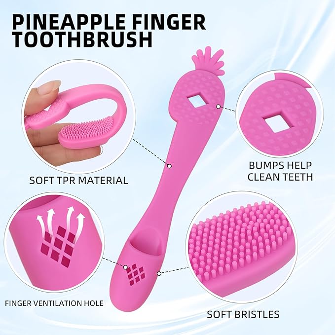 Pink Pineapple-Shaped Dog Finger Toothbrush Soft TPR Anti-Slip Dog Finger Toothbrush Cover Fun Cat Fingerbrush Tooth Cleaning Tool Pet Dental Care Toothbrush for Dogs and Cats 5.98in/15.2cm