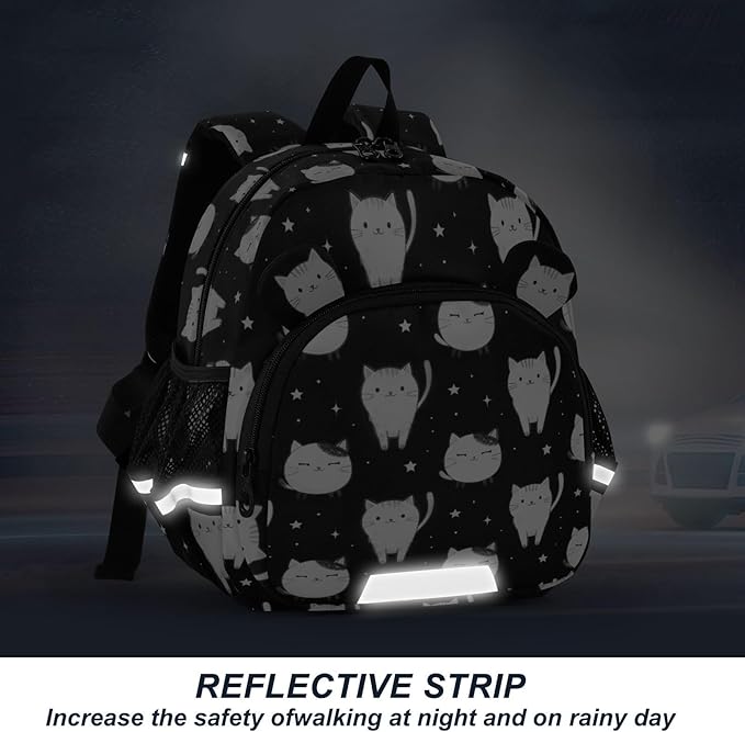 Cats Black and White Toddler Backpack with Leash, Cute Preschool Backpack Baby Harness Bookbag
