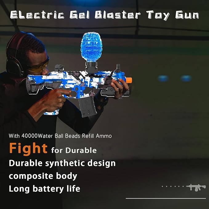 Electric Gel Ball Blaster, High Speed Automatic Splatter Ball Blaster with 60000+ and Goggles, JIFTOK Rechargeable Splatter Ball Toys for Outdoor Activities Shooting Game Party Favors-Blue