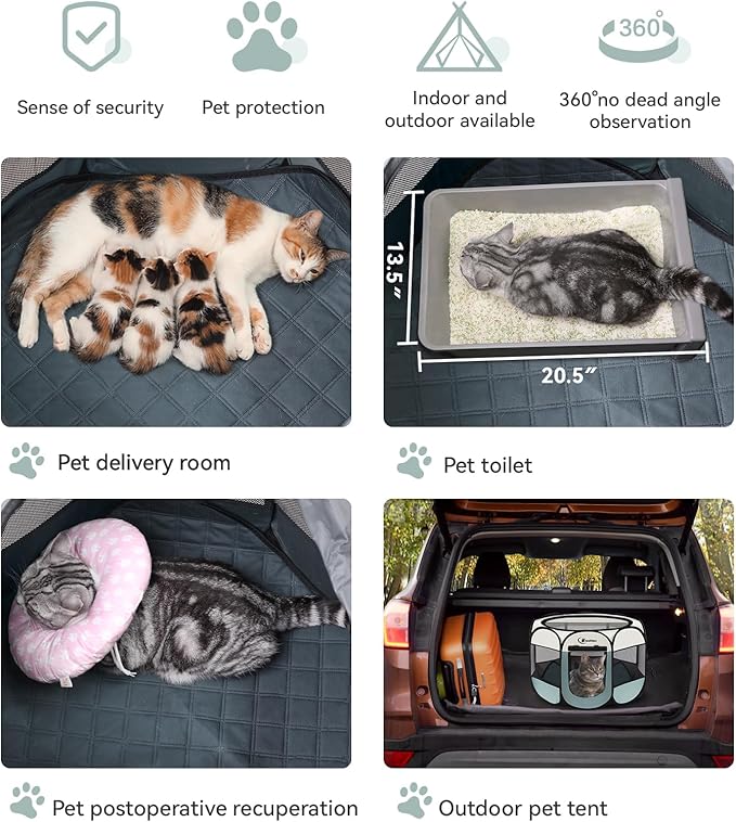 Siedihit Medium Dog Cat Playpen, Puppy Pet Playpen Indoor for Dog Crate Tent Cage Outdoor, Portable Pop Up Dogs Enclosure Kennel with Carrying Case for Dogs/Cats/Rabbits (Grey with Pad, Medium)