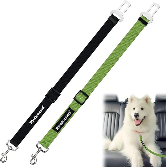2 PCS Dog Seat Belt for Car Frskcssd Adjustable Dog Car Harness Heavy Duty Nylon Dogs Safety Seat Belt (Black+Green)
