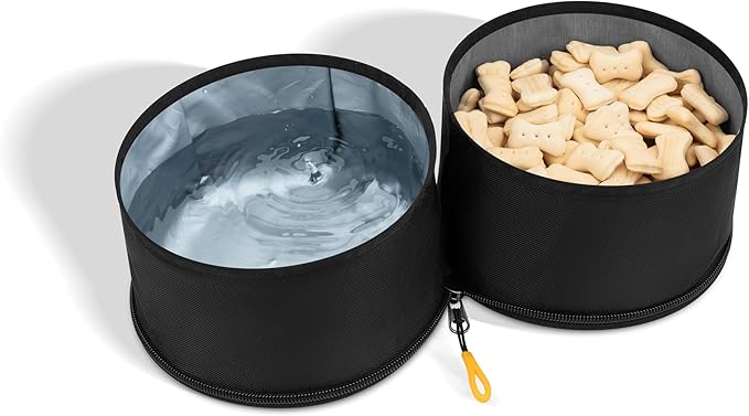 OllyDog Superbowl | Collapsible Dog Travel Bowl | 2-Compartment Food & Water | Foldable Portable Dog Dish | Hiking Camping Backpacking | Small Medium Large Dogs (Raven)