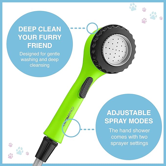 CONAIRPRO Dog & Cat Deluxe Indoor/Outdoor Pet Washer, Dog Shower Attachment with Dual Connectors to Easily Attach, Soft Rubber Massage Fingers, Dual Spray Modes