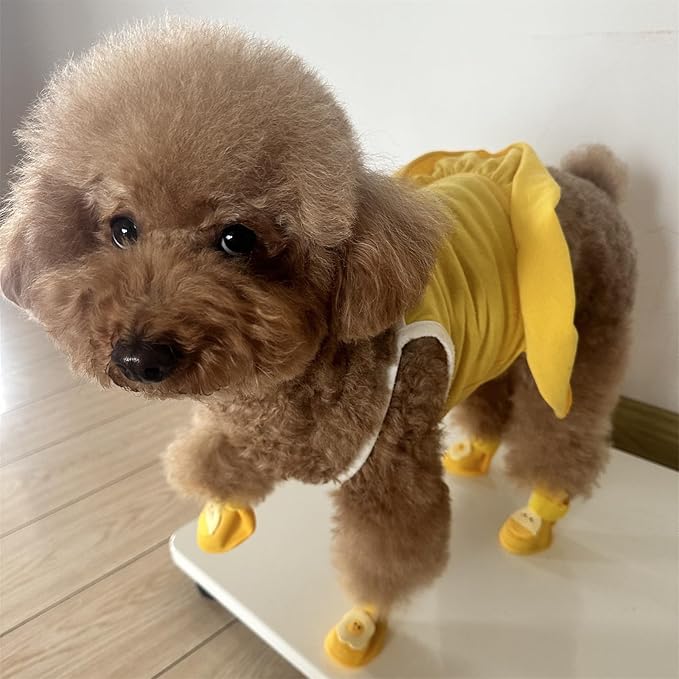 4Pcs Waterproof Dog Boots Dog Shoes for Snow and Rain Teddy Pomeranian Bichon Small Dogs Boot Size Runs Small Please Check The Size Carefully (Yellow, Medium(3-8Ib))