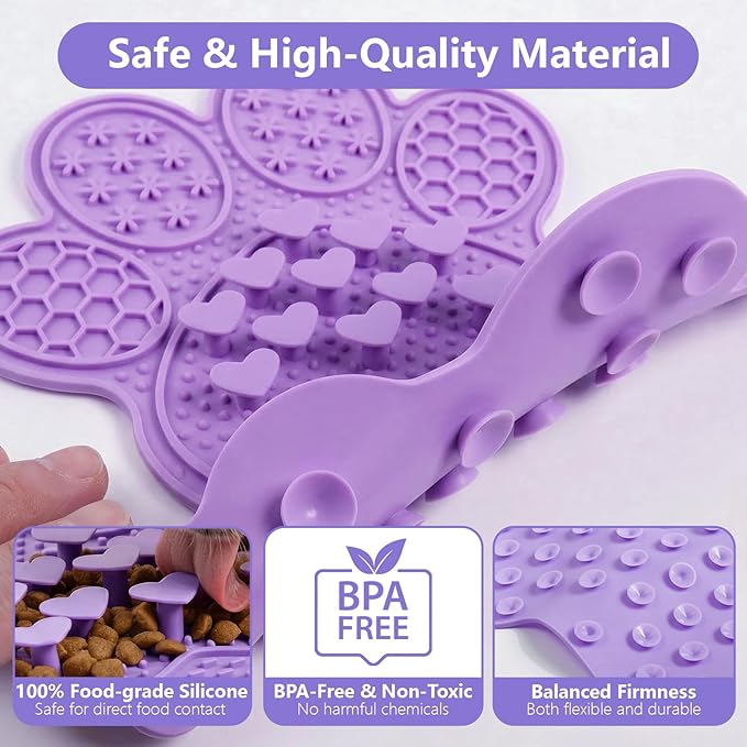 Dog Lick Mat with Suction Cups, Slow Feeder & Enrichment Mat for Dogs & Cats, Silicone Feeding Mat for Wet & Dry Food, Anxiety Relief, Mess-Free Foldable Pocket Design, Purple