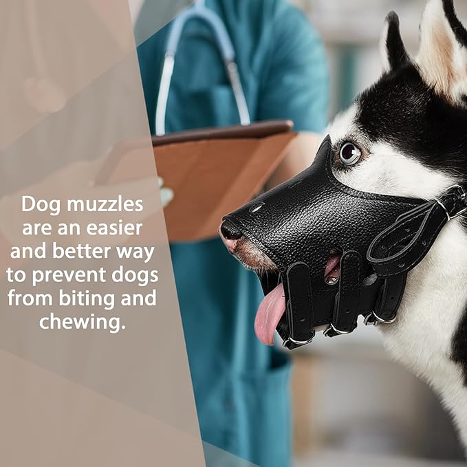 BARKLESS Dog Muzzle Leather, Soft Secure Anti-Barking Leather Muzzle for Small Dogs to Prevent Biting, Breathable and Adjustable, Allows Drinking and Panting, Used with Collars