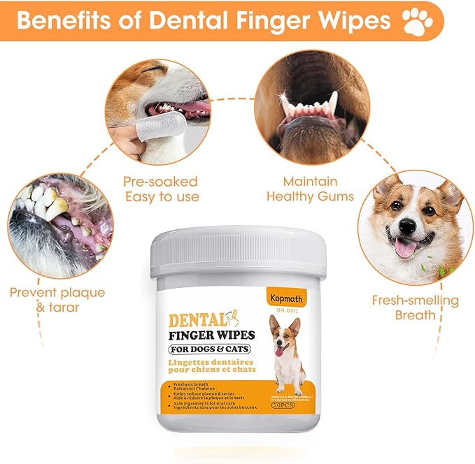Finger Brushes for Dental Care of Pets, Teeth Cleaning Finger Wipes, Dog Dental Wipes, Reduce Plaque & Tartar, Freshen Breath, Safe & Natural Pet Dental Wipes for Dogs Teeth