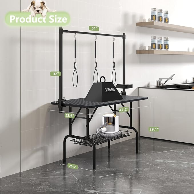 47"Professional Dog Pet Grooming Table Adjustable Heavy Duty Portable w/Arm & Noose & Mesh Tray (46", Black)