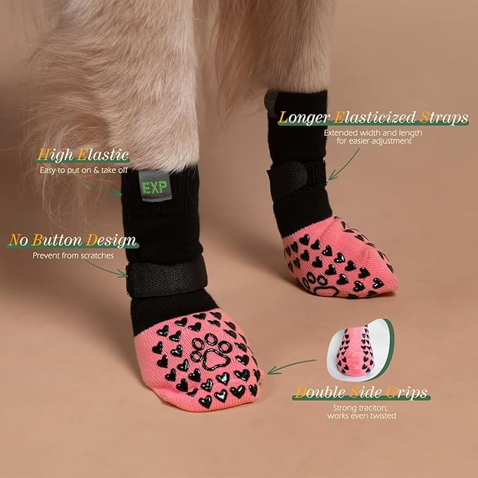 EXPAWLORER Anti Slip Dog Socks to Prevent Licking Paws - Dog Shoes for Hot Pavement, Dog Boots & Paw Protectors, Dog Booties for Hardwood Floors, Small Medium Large Senior Dogs