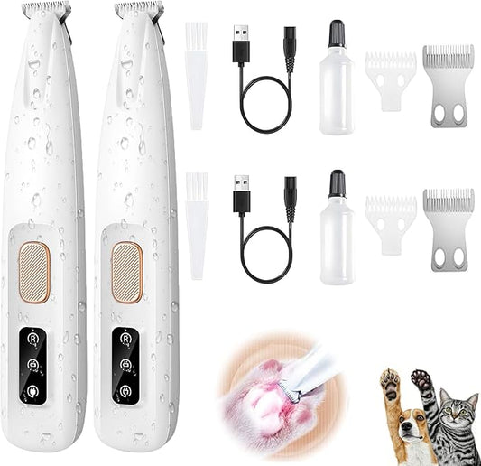 2PCs Dog Paw Trimmer with LED Light,35dB Low Noise Precision Pet Paw Trimmer for Dogs Cats Grooming Clippers,Safety Electric Paw Hair Trimmer for Paws,Ears,Rump,Face,Eyes,Dog
