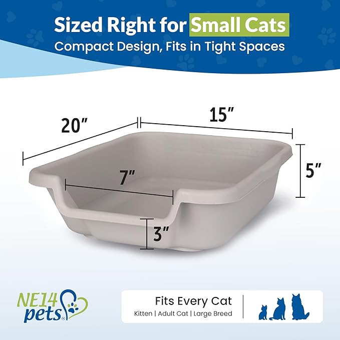 KittyGoHere Senior Cat Litter Box, Small Litter pan with Long-Handle Jumbo Scoop, Open Top Low Entrance Kitty Litters Box, Lightweight Low Entry Litter Box, Durable, Made in USA (2 Pack - Misty Gray)