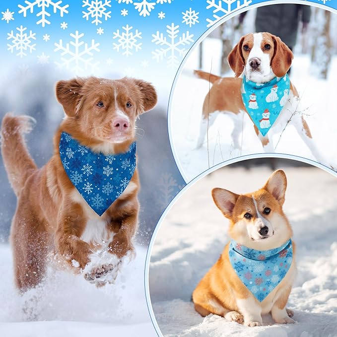 Chunful 120 Pcs Winter Bandanas for Dogs Bulk Charm Blue Bandanas Snowflake Patterns Soft Bibs Adjustable Triangle Doggie Cats Scarf for Small Medium Large Pet Winter Costume 25.6 x 17.7 x 17.7 Inch