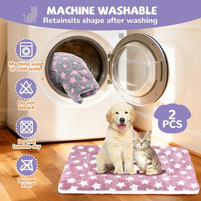 2 Pcs Self Warming Cat Bed, Self Heating Pet Mat for Cats & Dogs Soft Calming Cat Bed Mat Reflects Body Heat Warm Washable Pet Pad for Crates, Floors, Indoor, Outdoor (31×23.6 Inch)