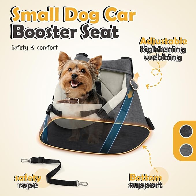 WOYYHO Luxurious Dog Booster Car Seat Designed for Tiny Dogs up to 7 lbs, Vegan Leather Pet Dog Car Seat with Safety Belt & Soft Flannel Liner for Teacup Yorkie, Chihuahua, Maltese, Small Dogs Cats