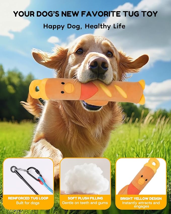 BurgeonNest Flirt Pole for Dogs, Interactive Dog Toy for Medium Small Dogs, with Replaceable Yellow Duck Toy & 2 Rope Toys, Dog Exercise Pole for Outdoor Training & Chase