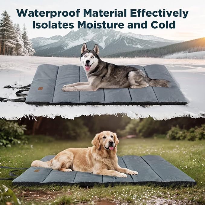 Gimars Upgraded XL Outdoor Dog Bed with Waterproof Film, Easy to Roll Up with Buckle, Large Travel Pet Bed for Large & Extra Large Dog, Portable, Foldable, Washable for Camping,Traveling,Grey