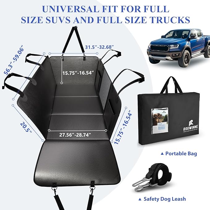 Back Seat Extender for Dogs Truck-Large Space, Hard Bottom PU Leather Dog Pet Seat Cover Back Seat, Anti-Scratch Dog Hammock for Crew Cab Trucks F150, RAM1500, Sierra, Tundra, Silverado