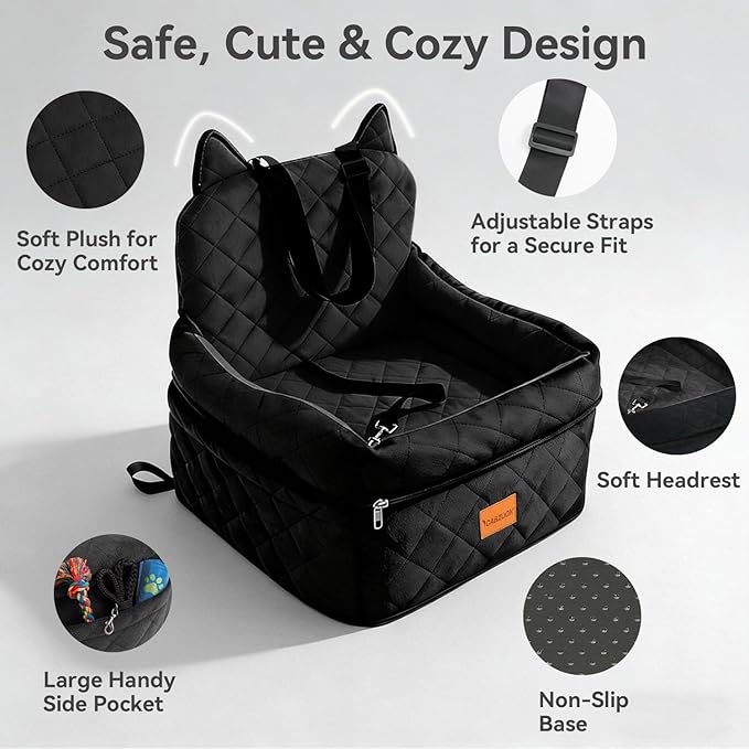 Dog Booster Car Seats for S/M Dogs Up to 35lbs,Pet Car Seat/Travel Bed with Washable&Removable Cover,Storage Pockets,Dog Safety Belt and Elevated Cushion Fits in Front/Back Seat