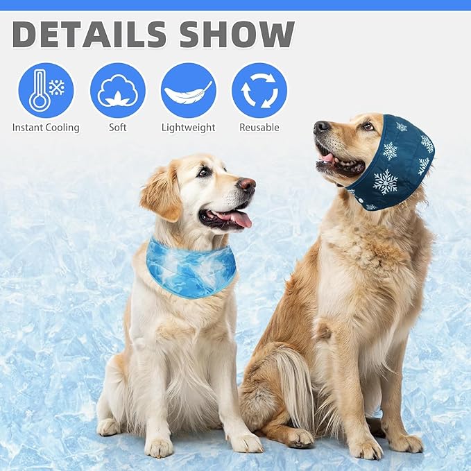KOOLTAIL Dog Cooling Bandana, 2 Pack Instant Cooling Vest Pet Ice Scarf Adjustable, Summer Outdoor Ice Neck Cooler Towel Neck Wraps, Pet Chill Out Scarf Cooler Prevent Sunstroke in Hot Summer, Blue