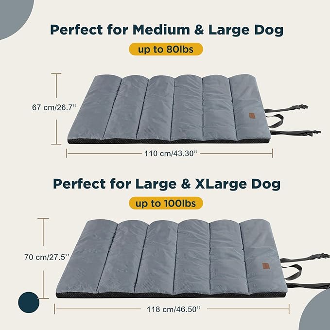 Gimars Upgraded XL Outdoor Dog Bed with Waterproof Film, Easy to Roll Up with Buckle, Large Travel Pet Bed for Large & Extra Large Dog, Portable, Foldable, Washable for Camping,Traveling,Grey