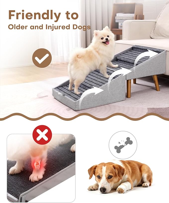 17.13" H Split Ottoman Dog Ramp for Couch and Bed, Non Slip Dog Stairs for Small Medium Large Dogs Cats Puppy, Joint Support 2 in 1 Foldable Wooden Pet Steps for Senior/Injured Dogs, Space Saving