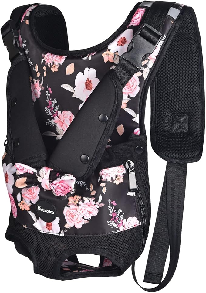 Petmolico Dog Carrier Backpack, Adjustbale Dog Front Backpack Legs Out Puppy Backpack for Small Medium Dogs Travelling Hiking Shopping, Peony Medium