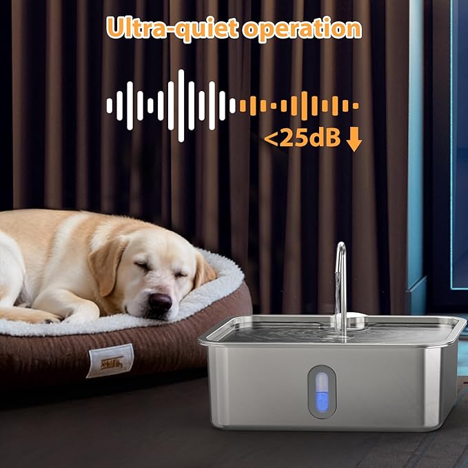 Dog Water Fountion for Large Dogs,15L/4 Gal Stainless Steel Automatic Pet Water Dispenser,Ultra Quiet Dog Fountain Water Bowl with Water Level Window & LED Light, Include 1Set Filter
