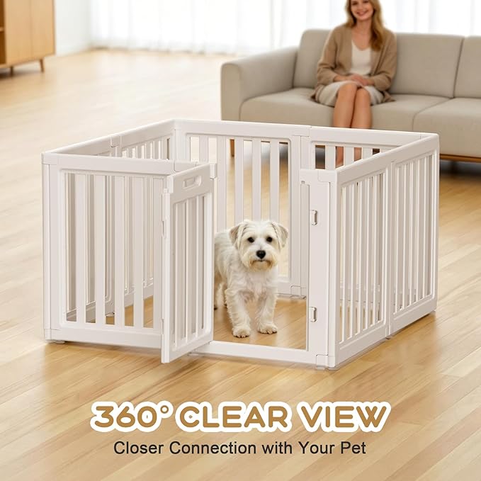 Dog Playpen, Clear Dog Pen, Dog Pen Indoor, Easy to Install and Remove Dog Play Pen, Puppy Playpen Suitable for Dogs, Cats,Dog Playpen Indoor (White, 30.3 inch Height, 8 Panels)