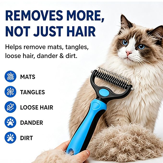 Pet Grooming Tool for Dogs & Cats, Includes Dual-Sided Dematting Comb & Stainless Steel Comb, Deshedding Brush for Long Hair, Thick & Double Coats, Pet Shedding & Loose Hair Removal Tool (Orange)