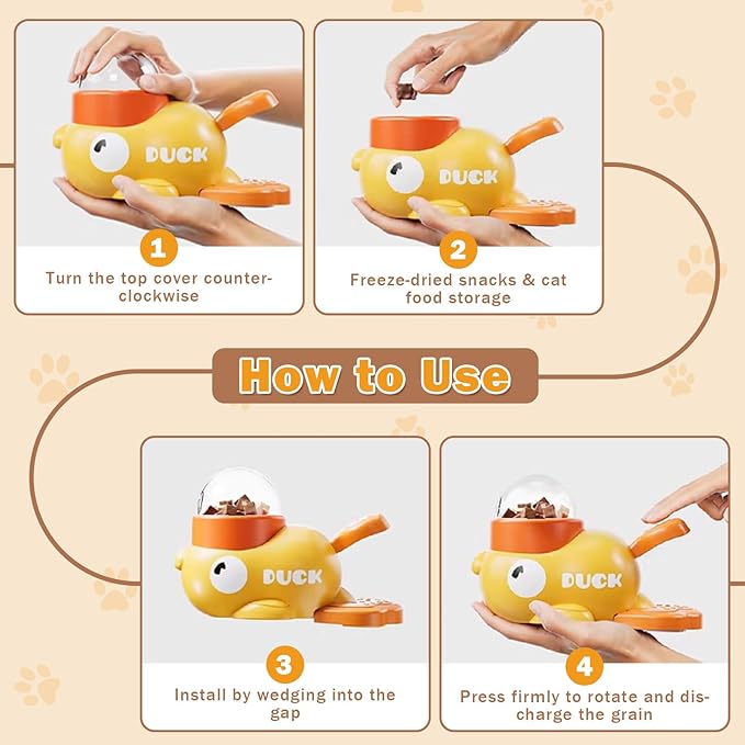 Duck Shape Dog Treat Dispenser - Interactive Dog Toys for Mental Stimulation, Slow Feeder Puzzle Toy for Small Medium Dogs & Cats, IQ Training Food Dispenser to Reduce Bloating & Boredom (Yellow)