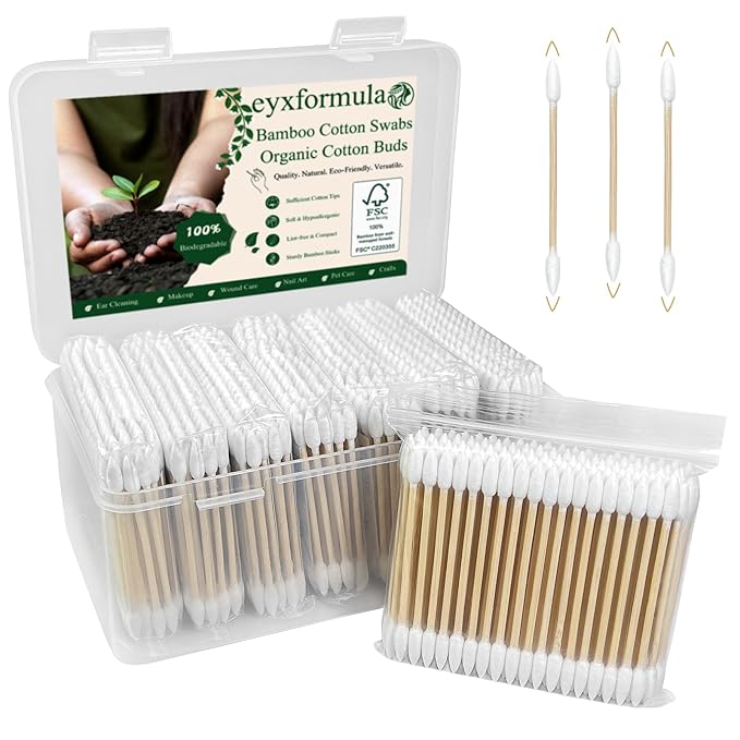Eyxformula 800 Count Pointed Cotton Swabs - FSC Certified Double Precision Tip Cotton Swabs with Sturdy Bamboo Sticks in Case - Lint-Free Pointy Applicator for Makeup, Personal Care, Nails and Crafts