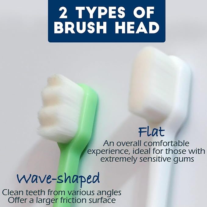 Dog Toothbrush Kit 4 Pack, Ultra Soft Dog Tooth Brush for Medium to Large Dogs & Cats, Pet Tooth Brushing Kit for Easy Dental Cleaning, Soft Bristles, 2 Pink Wave Head & 2 White Flat Head