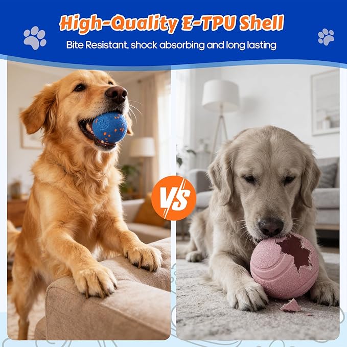 Interactive Dog Toys Ball with Chew-Resistant E-TPU Material, Smart Automatic Rolling Ball Toys for Small, Medium & Large Dogs, 2 Modes Rechargeable Moving Bouncing Dog Ball