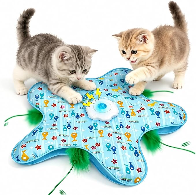 Motion Activated Interactive Cat Toy, Automatic Hide and Seek with Moving Feather, Animal Chirps, 3 Modes Auto Sleep, USB Rechargeable Enrichment Toy for Indoor Cats & Kittens