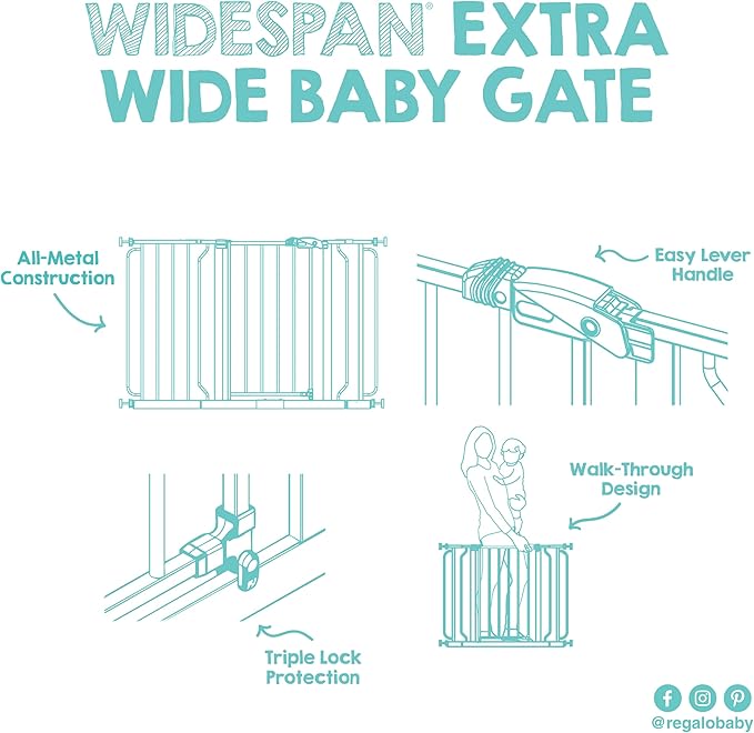 Regalo Safety 29-56" Extra Wide Baby Gate for Doorways & Bottom of Stairs, Pressure Mounted Baby Gate with Door for Babies, Toddlers & Pets, Tested & Safe for 30 Years, American Designed and Owned