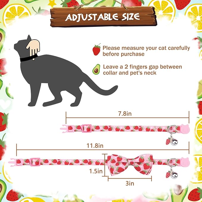 PUPTECK Cat Collar Breakaway with Bells, Kitten Collar Outfit Adjustable for Girl Boy Small Pet Puppy Bunny, Cute Costume Accessory with Safety Release Buckle (Bowtie-Fruit)