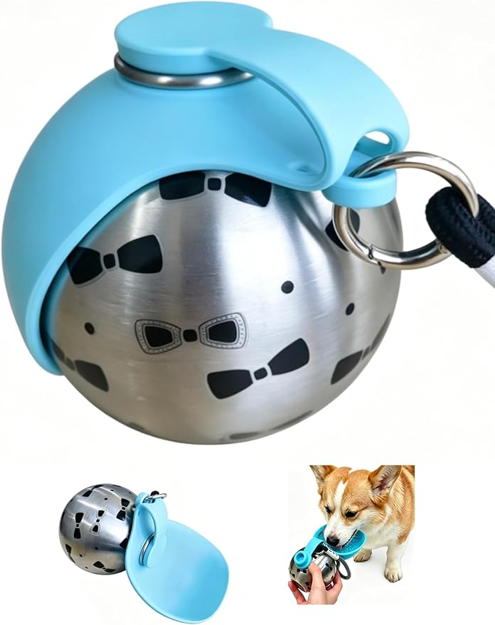Dog Water Bottle Portable, 285ml Leakproof Stainless Steel Pet Water Dispenser with Lanyard, BPA-Free Spherical Travel Water Bowl for Small Medium Dogs, Outdoor Walking, Hiking,